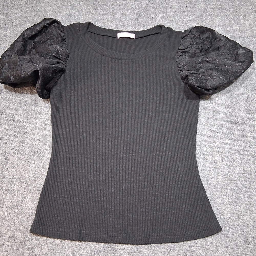 JJ's fairyland Puff Short Sleeve Size Large Black Women Blouse